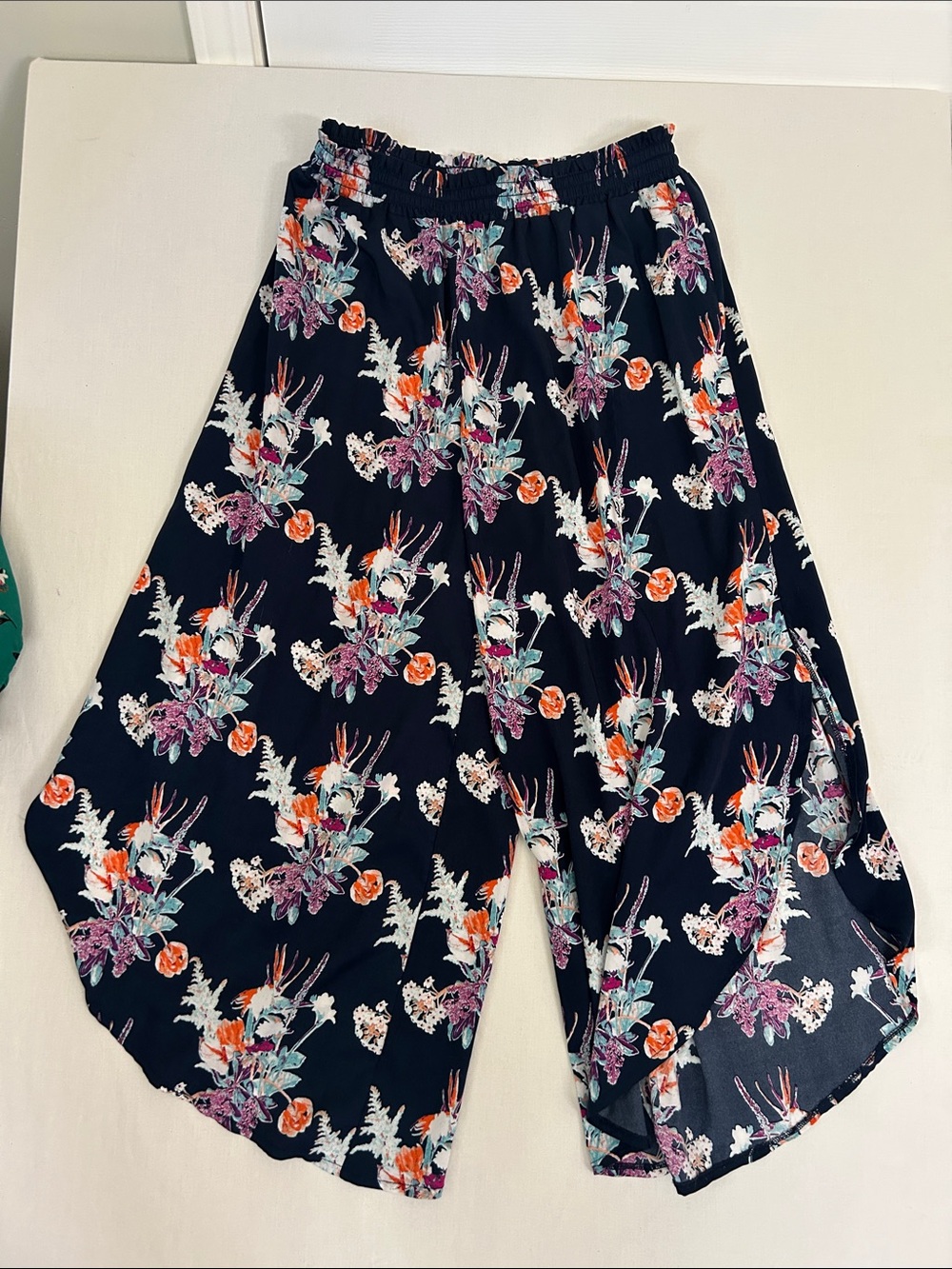 Cost Plus World Market Navy Floral Wide-Leg Pull-On Pants